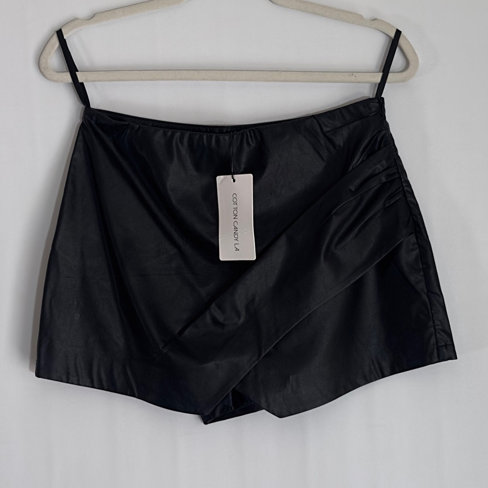 Cotton Candy Black Faux Leather Women's Skirt Medium